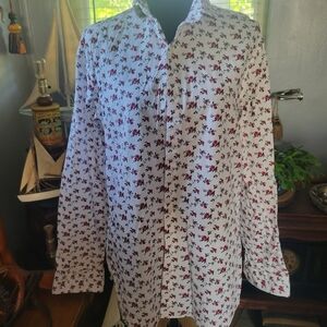 Express White and Red Floral Casual Shirt